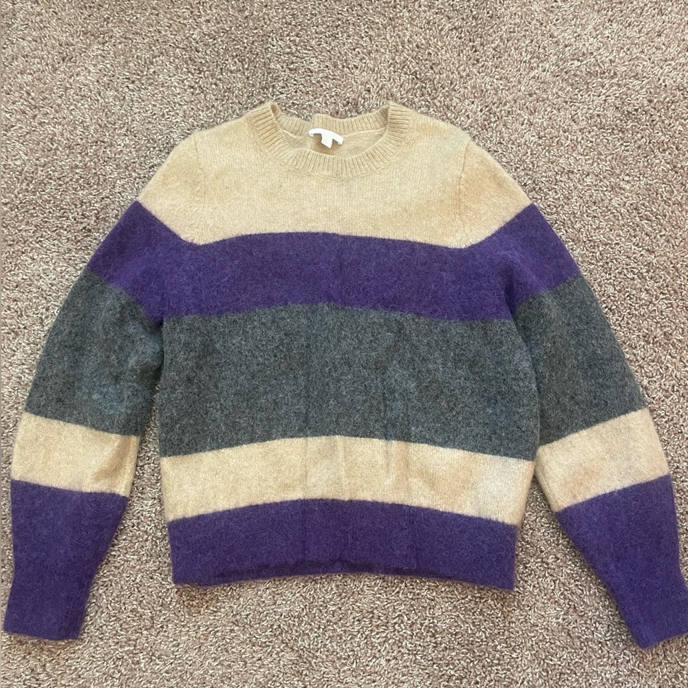 COS Sweater Alpaca Yak Blend Colorblock Purple Beige Relaxed Long Sleeve‎ Medium